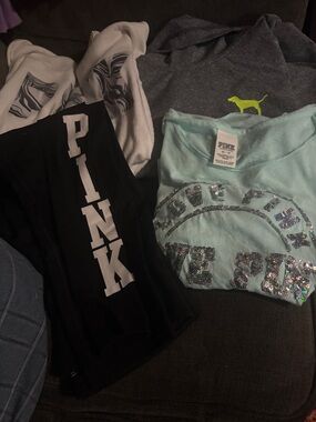 PINK Victoria's Secret Mint Sequin Logo Sweatshirt with Black PINK Leggings